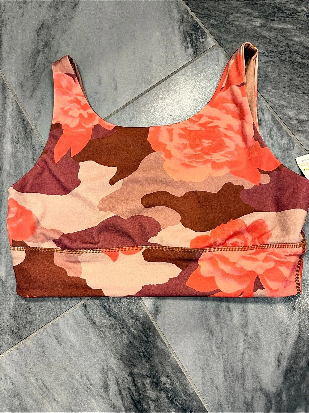 Aerie SWEAT MOST SUPPORT OF by Aerie LIGHT Floral Bikini Top in Brown & Pink